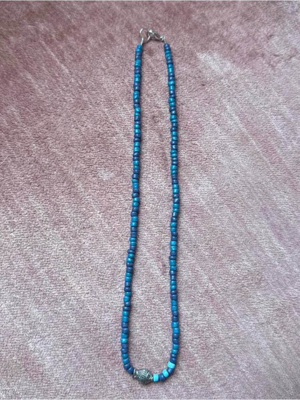 Blue Beaded Necklace with Fish Accent